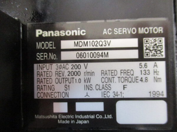 Panasonic AC Servomotor Model MDM102Q3V