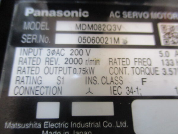 Panasonic AC Servomotor Model MDM082Q3V
